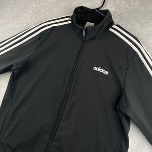 Adidas Track Jacket Mens Large Black 3 Stripes Training Soccer Stand Collar